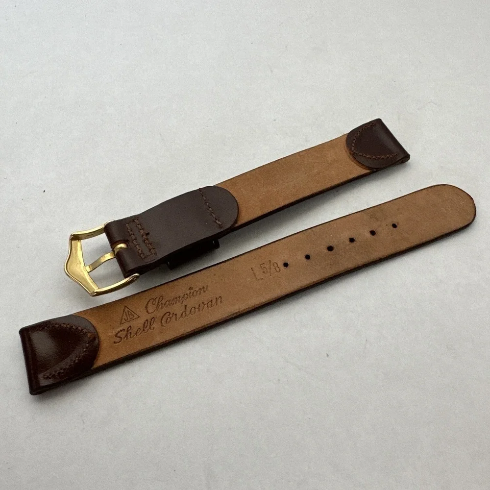 JB Champion Vintage Shell Cordovan Leather Watch Strap Brown 5/8 Gold Buckle NOS